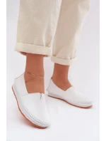 Kožené dámské polobotky LR61-7051 Bílé