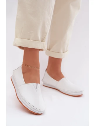 Kožené dámské polobotky LR61-7051 Bílé