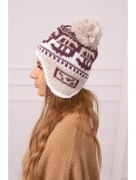 Dámska čiapka s brmbolcom Rosa K368 vínová+biela+béžová