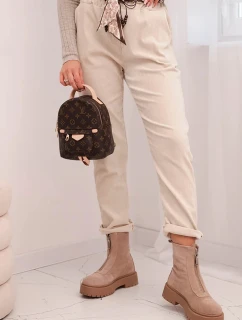 Dámske viskózové nohavice s opaskom na šatku béžovej farby