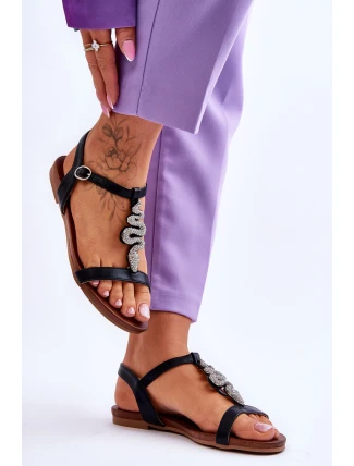 Skórzane Sandały Z Ozdobnym Wężem S.Barski KV-5541-42 Czarne