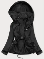 Krátka čierna dámska bunda s opaskom (AG3-03)