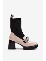 Botki Damskie Ze Skarpeta Na Obcasie Beżowe S.Barski MR870-41