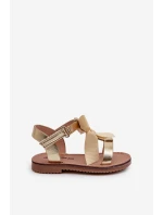 Sandałki Dziecięce Z Kokardką Na Rzep Złote Joratia