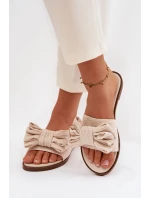 Dámské pantofle na ploché podešvi s mašlí Béžové Amivelle