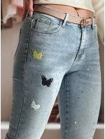 Dámske džínsové úzke nohavice so zdobením LUMITTA modré FashionStreet UY2429