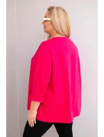 Dámska blúzka plus size s bavlnou, dlhými rukávmi a fuchsiovým volánom