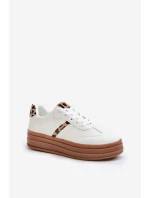 Sneakersy Damskie Na Platformie Panterka Białe Dravinnia