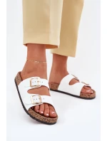 Klapki Damskie Z Klamrami Z Eko Skóry Białe Iskira