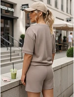 Dámsky viskózový set s motýlikom a šortkami v moka farbe FashionStreet AY1193