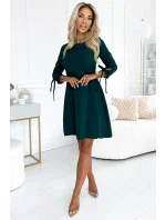 195-11 ALICE Trapézové šaty s mašľami - BOTTLE GREEN
