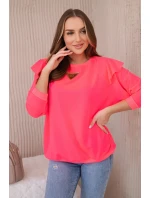 Bavlnená blúzka s volánikmi na ramenách Ružová neónová Bavlnená blúzka s volánikmi na ramenách Ružová neónová