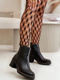 Ocieplane Botki Damskie Na Słupku Eko Skórzane Czarne Irittes