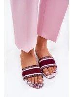 Wzorzyste Płaskie Klapki Damskie Bordowe Leysi