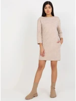 Dámske šaty LO SK LK 259.08 Béžová s bielou - Rue Paris
