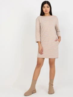 Dámske šaty LO SK LK 259.08 Béžová s bielou - Rue Paris