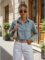 Krátka dámska džínsová košeľa s dlhými rukávmi FashionStreet TY5692 Krátka dámska džínsová košeľa s dlhými rukávmi FashionStreet TY5692
