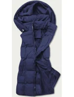 Tmavomodrá páperová dámska vesta s kapucňou (5M721-215)