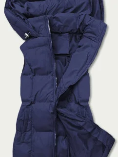 Tmavomodrá páperová dámska vesta s kapucňou (5M721-215)