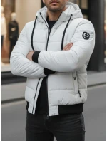 Pánska prešívaná zimná bunda s kapucňou biela FashionStreet TX5096 Pánska prešívaná zimná bunda s kapucňou biela FashionStreet TX5096