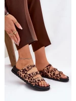Klapki Damskie Z Paskami I Klamrami W Panterkę Brązowe Uliri