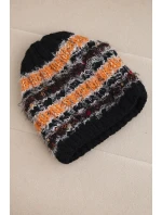 Dámska zimná čiapka s farebnou priadzou a elastickou šnúrkou K352 black+orange neon