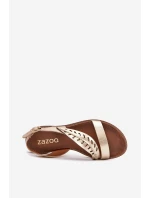 Sandały Damskie Z Naturalnej Skóry Na Płaskim Obcasie Zazoo 3564 Złote