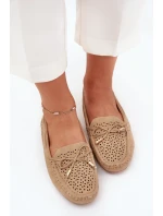 Mokasyny Damskie Z Ażurowym Wzorem I Wiązaniem Khaki Mirisa