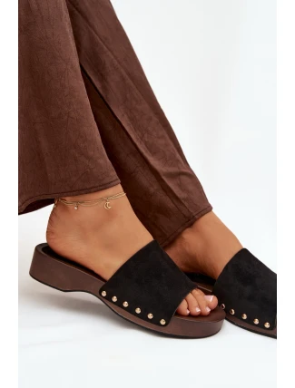 Dámské pantofle se zlatými sponami Černé Ferinna