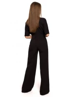 S285 Kombinéza s výstrihom do V a širokými nohavicami - čierna