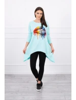 Oversize blúzka s dúhovou potlačou pier vo farbe mint Oversize blúzka s dúhovou potlačou pier vo farbe mint