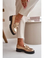 Damskie Skórzane Mokasyny Z Ozdobą CheBello 4369 Złote