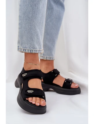 Materiałowe Lekkie Sandały Na Platformie Czarne Deniffia