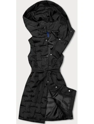 Dámska dlhá čierna vesta s opaskom (JIN217)