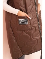 Dámske Plus veľkosť prešívaná vesta s kapucňou na zips Brown