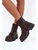 Botki Sztyblety Damskie Ocieplane Na Zamek Eko Skórzane Ciemnobrązowe Fivienne