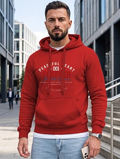 Pánska mikina s kapucňou a vreckom na hrudi s potlačou, červená, FashionStreet NX5150BX