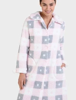 Dámsky župan na gombíky L726207 pink-grey-white - Massana