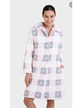 Dámsky župan na gombíky L726207 pink-grey-white - Massana