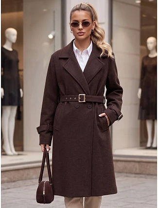 Elegantný dámsky kabát s priliehavým strihom a hnedým opaskom FashionStreet NY0794 Elegantný dámsky kabát s priliehavým strihom a hnedým opaskom FashionStreet NY0794