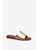 Klapki Damskie Eko Skórzane Na Płaskim Obcasie Złote Maliha