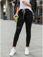 Čierne dámske nohavice FashionStreet s dierou UY2857