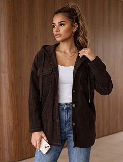 Dámska oversizeová kordová bunda s kapucňou v čokoládovej farbe FashionStreet TY6050