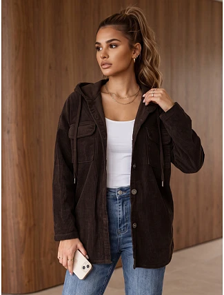 Dámska oversizeová kordová bunda s kapucňou v čokoládovej farbe FashionStreet TY6050 Dámska oversizeová kordová bunda s kapucňou v čokoládovej farbe FashionStreet TY6050