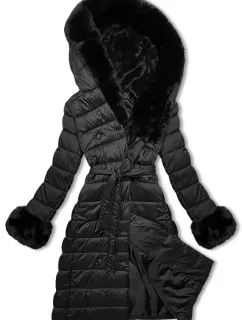 Zimný páperový kabát s kožušinovou kapucňou J Style Black (11Z8095)