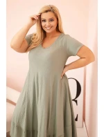 Dámske plus size šaty s krátkymi rukávmi a volánom z ľahkej viskózy v khaki farbe