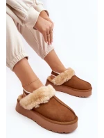 Skórzane Zamszowe Kapcie Damskie Na Platformie Z Futerkiem Camel Sophienne