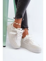 Sneakersy Damskie Na Platformie Z Eko Skóry Białe Moun
