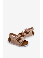 Sandałki Dziecięce Na Korkowej Platformie Zapinane Na Rzep Beżowe Rorria