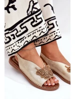 Sandały Damskie Na Płaskim Obcasie Z Ozdobą Złote Setorina